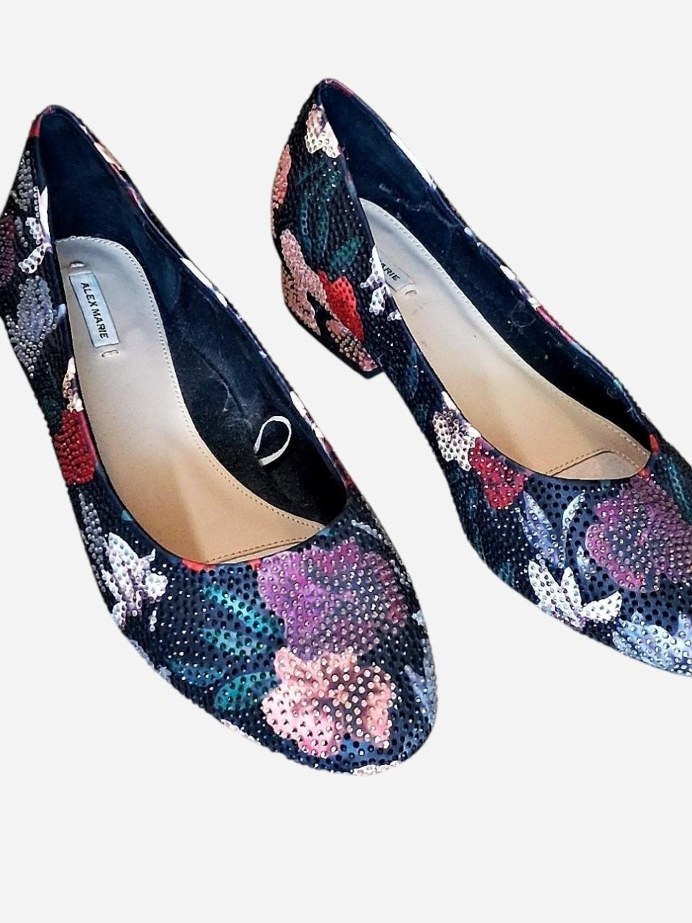 Alex Marie Black Floral Rhinestone Ballet Flats